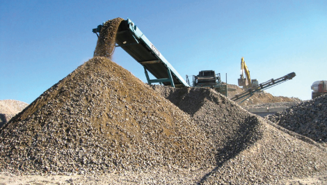 Aggregate and gravel processing equipment at materials yard
